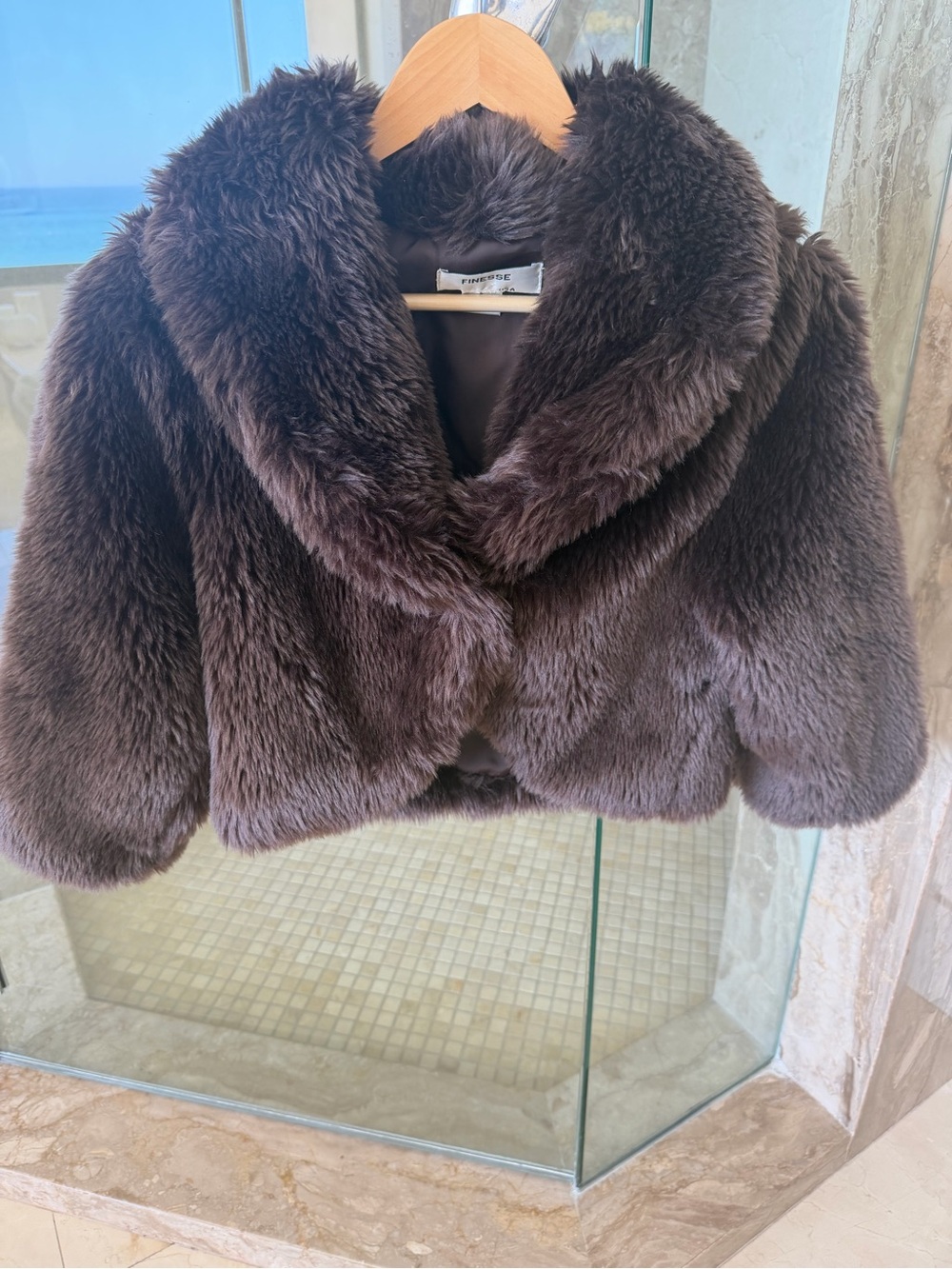 Faux Fur Cropped Unique Statement  Jacket in Deep Brown